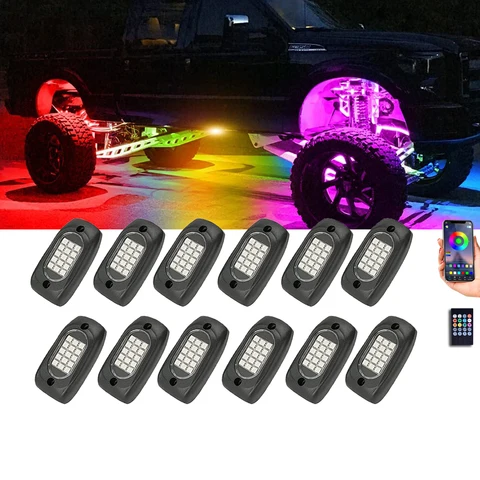 RGB фонари для UTV SUV ATV RZR, подсветка для грузовика, автомобиля, подсветка с синхронизацией музыки, атмосферные лампы с управлением через приложение, 4/6/8/10/12 подсветки