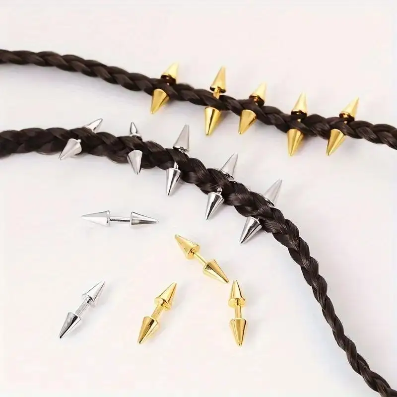 Фото 5pcs Set Spiked клипы для волос Панк хип-хоп рок стиль украшения для волос край волос бунки Dreadlock клипы для волос галстуки фиксационные кольца №1