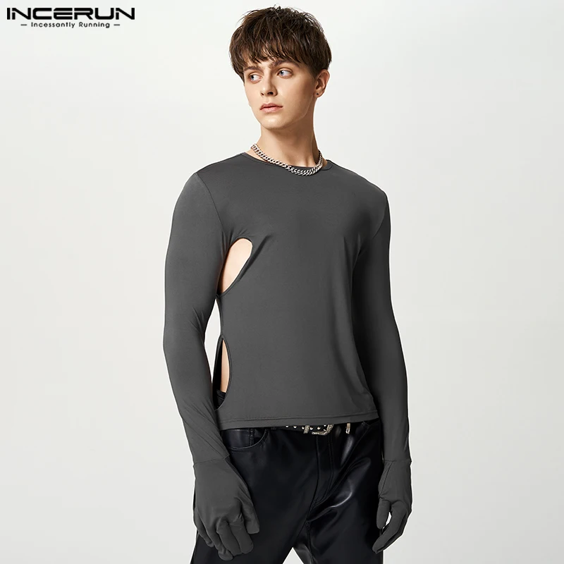 

Футболка мужская однотонная с круглым вырезом, длинными рукавами и перчатками