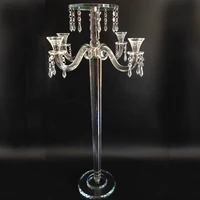 new design 5 arms wedding centerpieces crystal cylinder candlestick