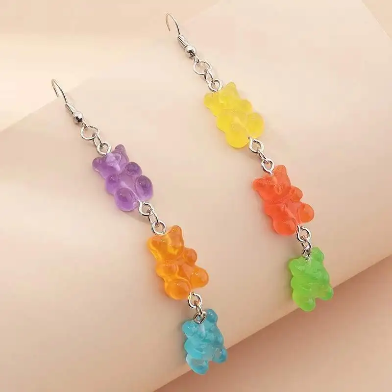 

2022 Trendy Long Candy Resin Cute Bear Earrings For Women Girls Creative Fun Woman Drop Earrings Luxury Aesthetic Jewelry Gifts