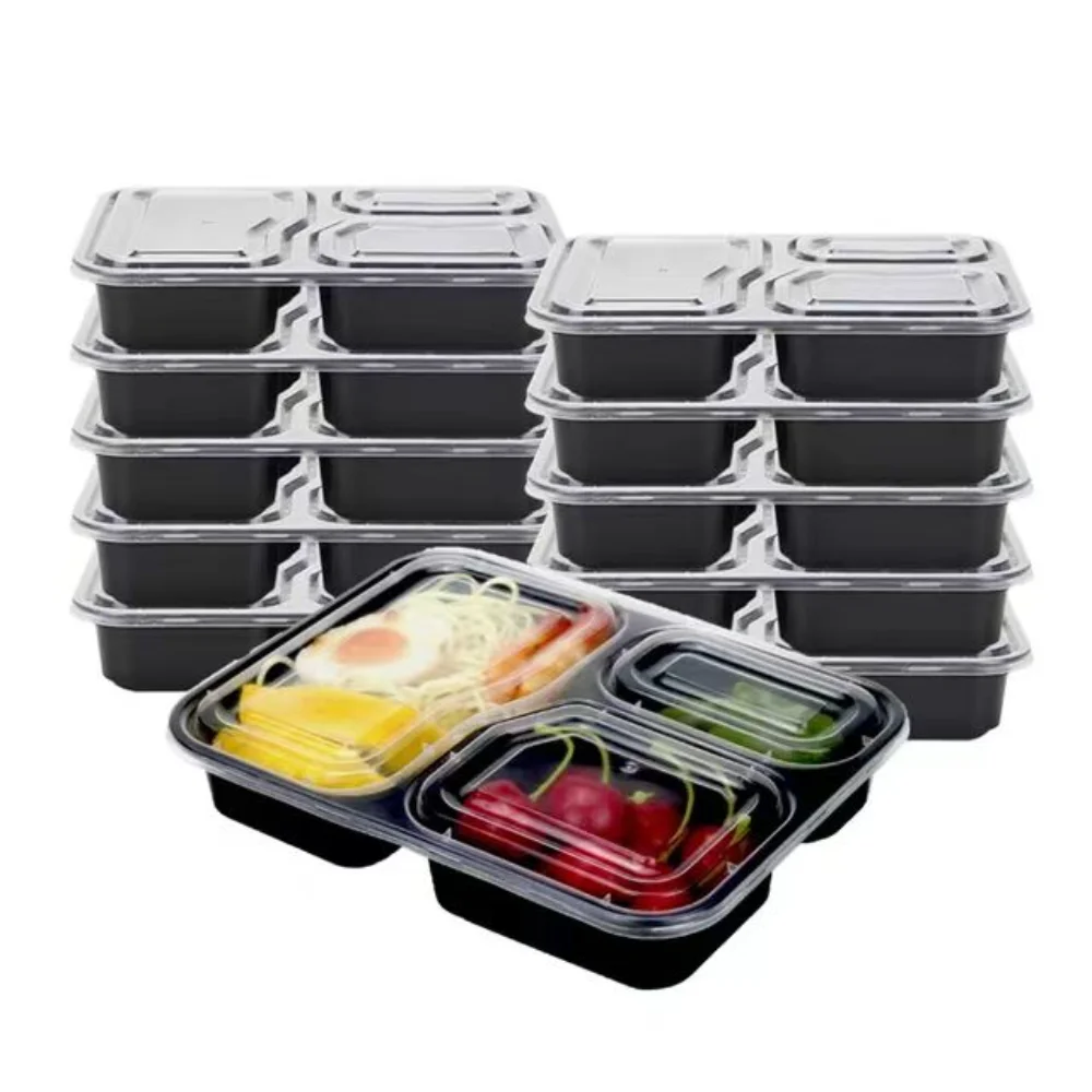 

10/20 Pcs Disposable Lunch Box 3 Grid 34 Oz Microwave Heated Fast Food Fruit Salad Take Away Plastic Food Box