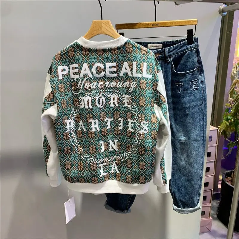 

Spring and Autumn New Back Printed Casual Hoodie Fashion Loose Hoodless Top Retro