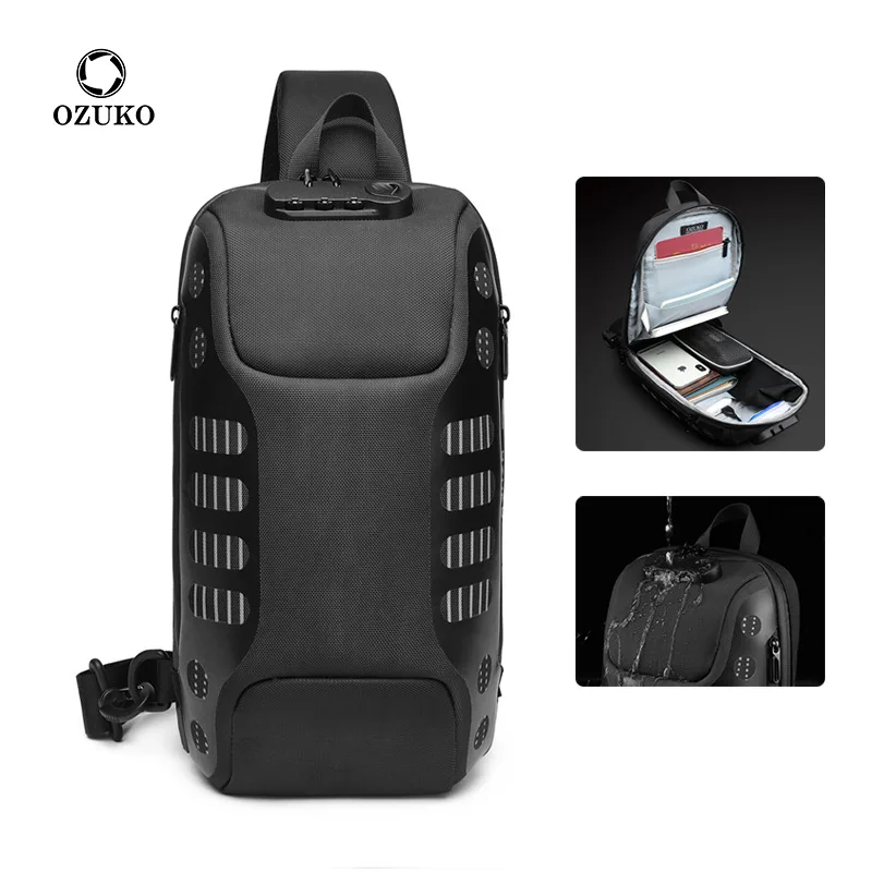 

OZUKO New Fashion Men Chest Bag Multifunction Crossbody Bag Male Anti-theft Chest Pack Short Trip Waterproof Sling Messenger Bag