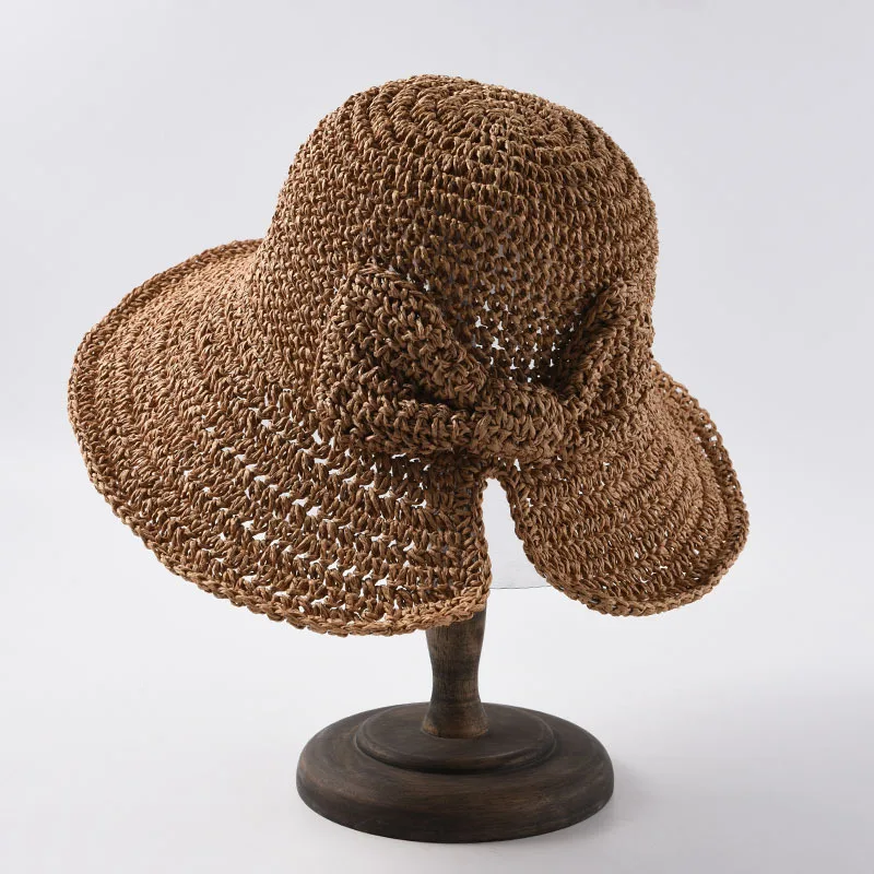 Шляпа женская Соломенная Складная с широкими полями и бантом Панама от солнца