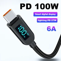 led screen usb c lighting fast chaging cable with power display for huawei pd100w 5a charger usb c to c data cable wire