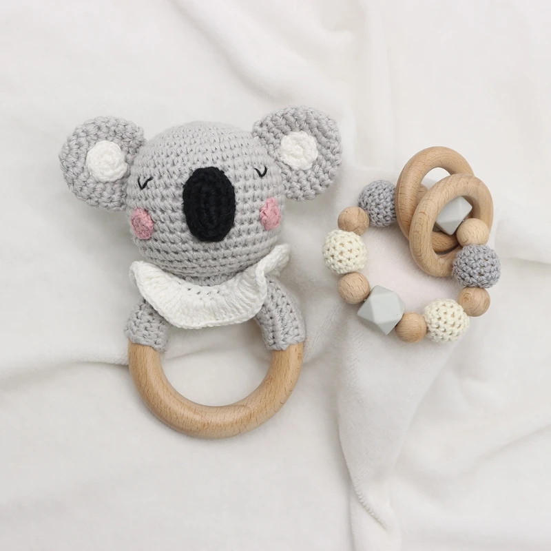 

Baby Pacifier Clip Dummy Chain Holder Wooden Teething Bracelet Crochet Toy Rattle Soother Molar Infants Teether Newborn Shower