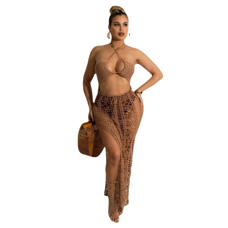 Сексуальный Вязаный Кружевной Женский Комплект Бикини На Одно Плечо С Открытой