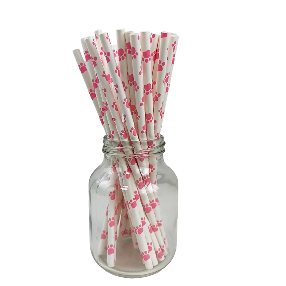 Бумажные соломинки с принтом лапы собаки 25/50/100/200 шт.