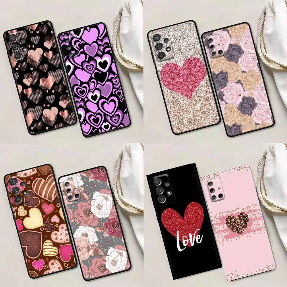 

Phone Case for Samsung A01 A02 A03s A11 A12 A21s A32 A41 A72 A52s 5G A91 A91s Soft Case Flower Heart Love