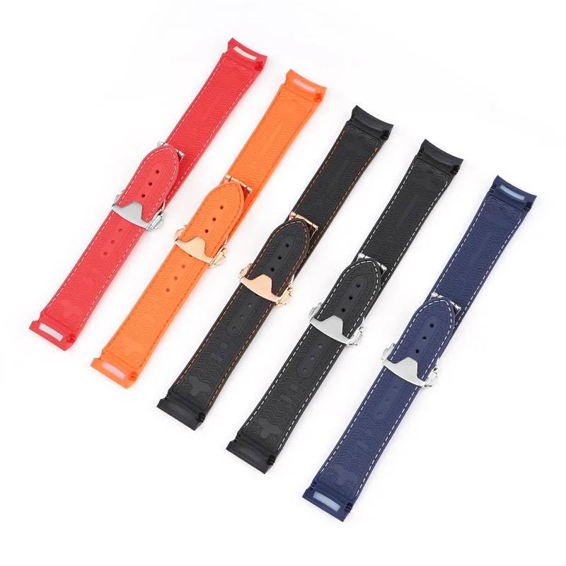 20/22mm Rubber Strap for Omega Seamaster 150/300/600 Curved End Stainless Steel Folding Buckle Men Quality Replace Watch Band