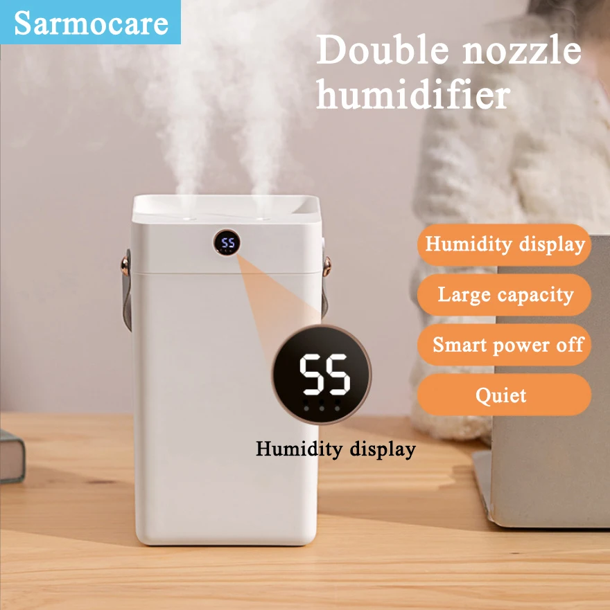 

3L Air Humidifier High-capacity Double Spray Aroma Diffuser With Humidity Display Cool Mist For Bedroom Home Plants Purifier T16