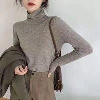 2022 high neck bottoming shirt womens top with black thin foreign style long sleeved knitted pile collar sweater women