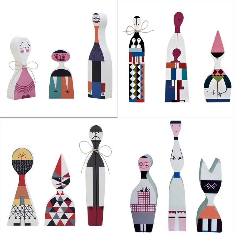 

Modern Creative Wooden Dolls Painted Family Crafts Decorations Kids Gift Baby Toys Home Decorative Model 3 Pcs/Set NO.4