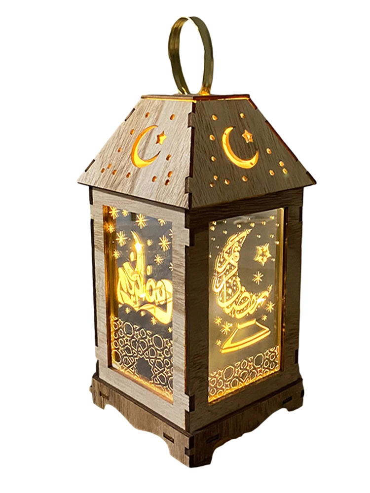 

Wooden Moon LED Lamp Ramadan Lantern Decorations Muslim Eid Mubarak Crafts Ornaments Light Home Party Office Party Supplies