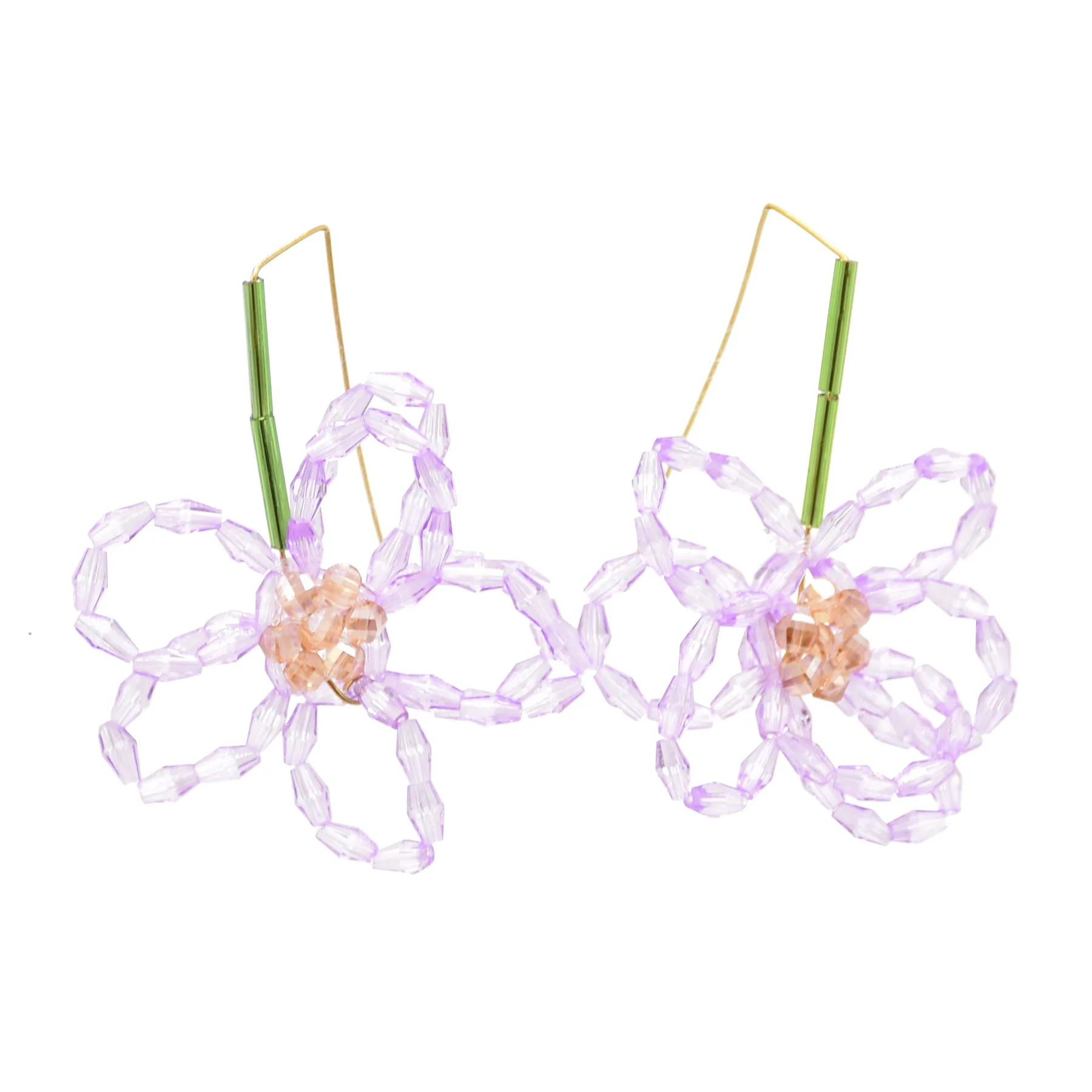 Женские акриловые серьги с бусинами оранжевые или фиолетовые серьги-подвески