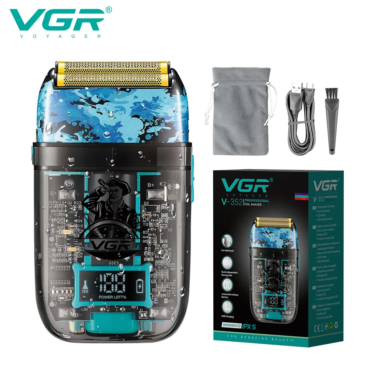 Professional Razor Waterproof Shaving Machine Rechargeable Beard Trimmer Transparent Shaving Machine For Men V-352