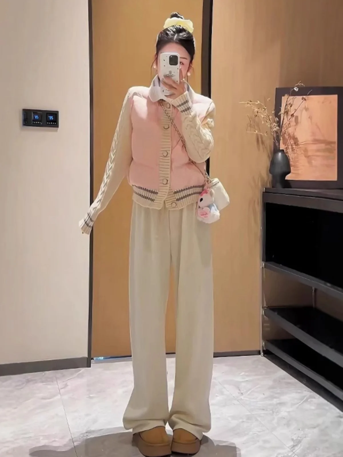 2024 зимняя изящная розовая лоскутная вязаная куртка на хлопковой подкладке