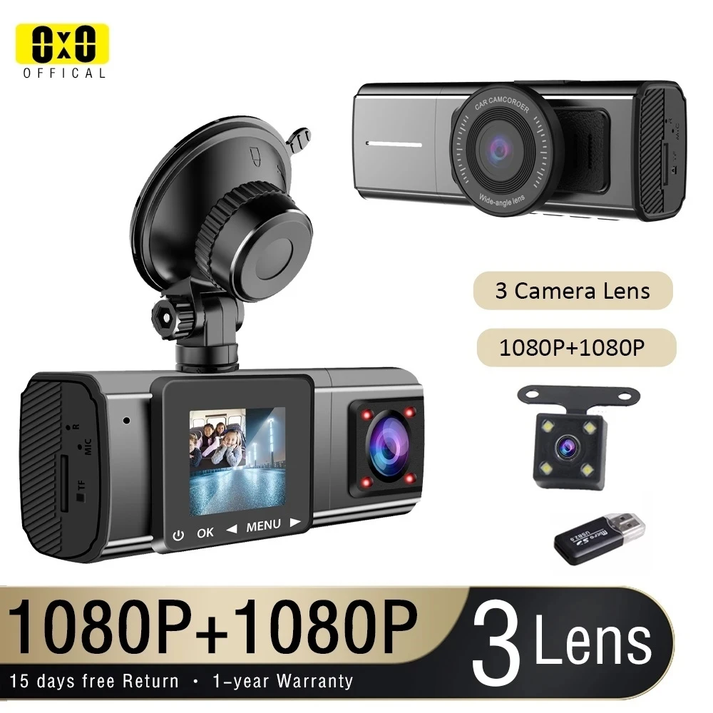 

3 Camera Dash Cam 1080P Front and Inside with GPS Vehicle Black Box Driver Recorder for Taxi CAR DVR 720P Rear Camera