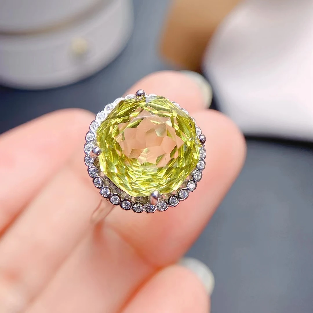 Big Size Green Crystal Ring for Women Fine Jewelry Newest Cut Design Real 925 Silver Good Gift