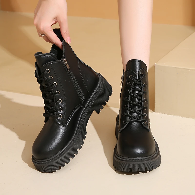 2024 качественные ботинки на платформе зимние теплые женские модная обувь круглом