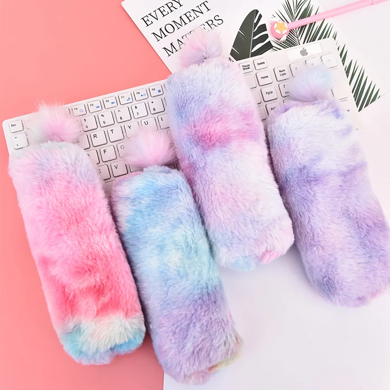 

Gradient Lovely Girl Plush with Ball Pencil Case Stationery Storage Bag Escalar Papelaria Escolar School Supplies