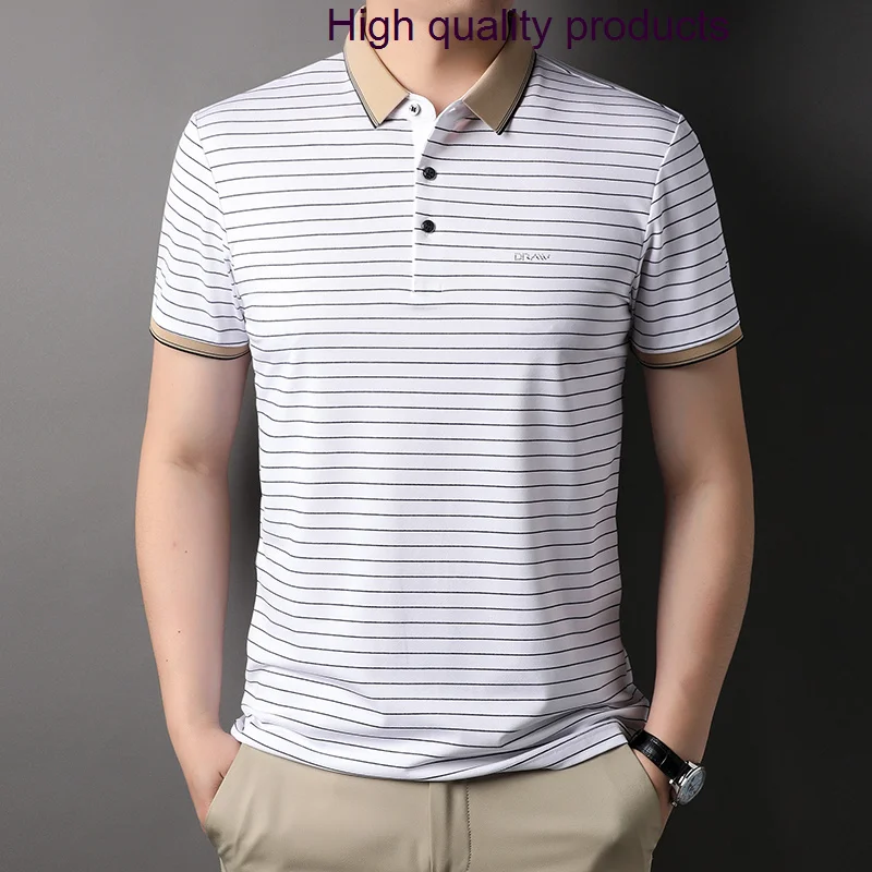 

Men's Summer Polo Shirts High Quality Short Sleeve Letter Printed Business Casual Man Tees Fashion Striped Male T-shirts