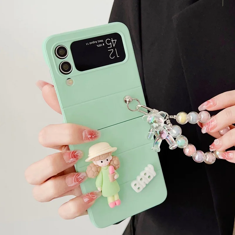 

HOCE Lovely Girly Phone Cases For Samsung Galaxy Z Flip 4 Flip 3 With Cute Chain Diamond Bear Case For Z Flip3 Flip4 Pure Cover