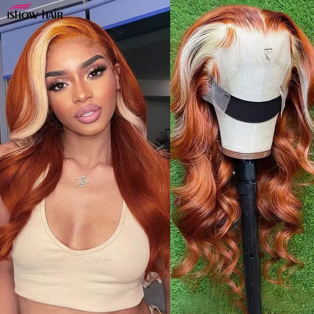 Ishow 30 Inch Ginger Blonde Lace Front Wig Body Wave Hd Lace Frontal Wig 613 Colored Human Hair Wigs 13X4 Ginger Lace Front Wig