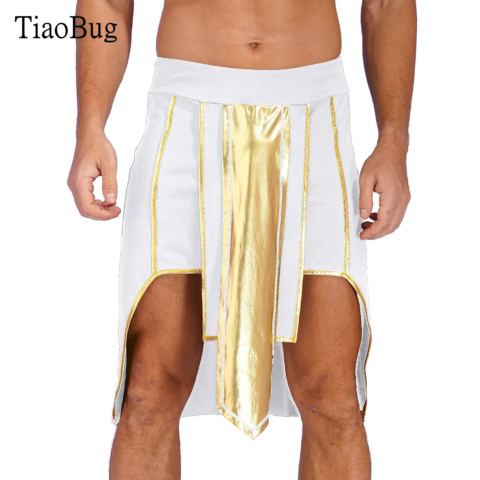 

Mens Ancient Egypt Role-Playing Skirt Contrast Color Asymmetrical Hem Outfit Halloween Cosplay Stage Performance Costume