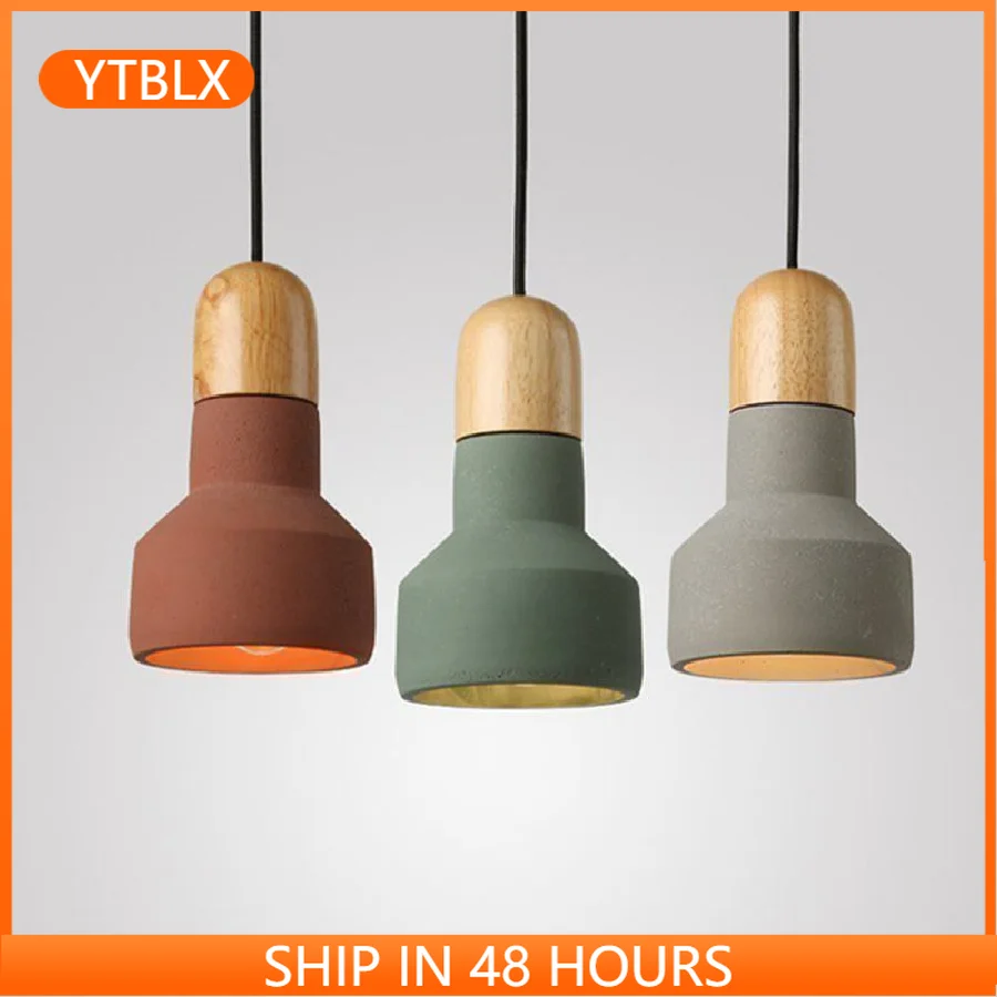 

LukLoy LED Modern Nordic Pendant Light Cement Hanging Lamp Wood Bar Light Shop Clothing Light Black Light Colorful Loft Lamp