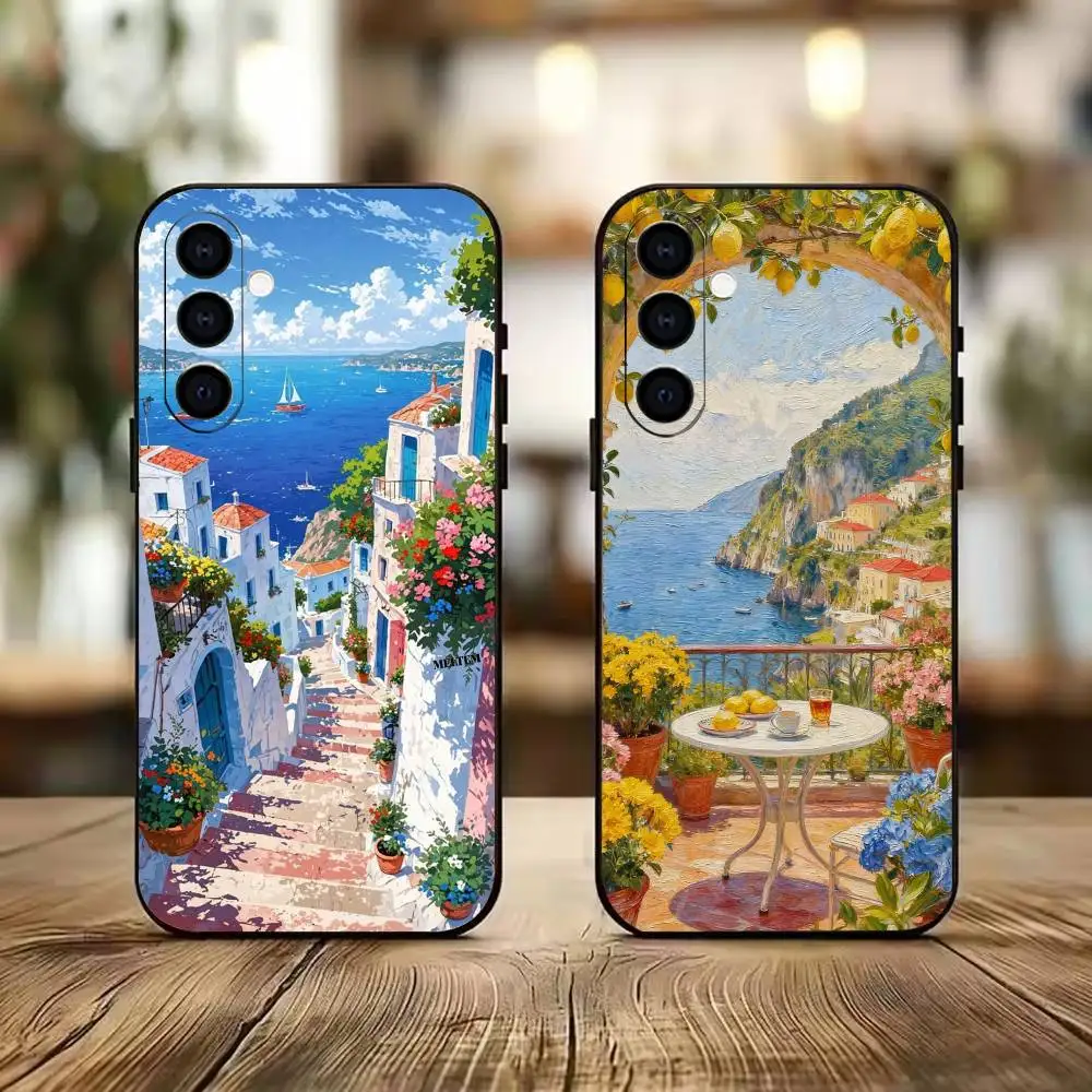 Фото Чехол для телефона Italian Sorrento Costiera Amalfitana, черный, силиконовый, мягкий, для Samsung A73, A72, A71, A70, A53, A52, A51 №1