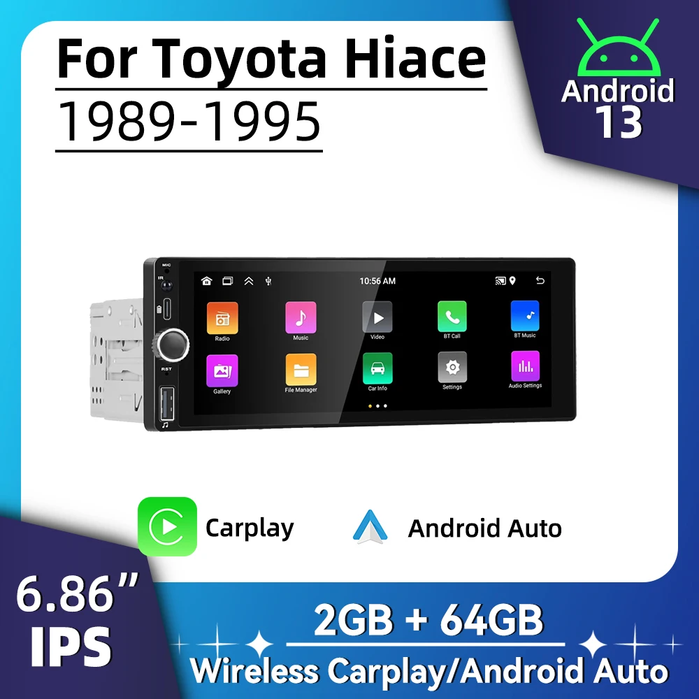 Автомобильный радиоприемник 1 Din Android для Toyota Hiace 1989-1995 6 86 дюйма стерео экран Carplay