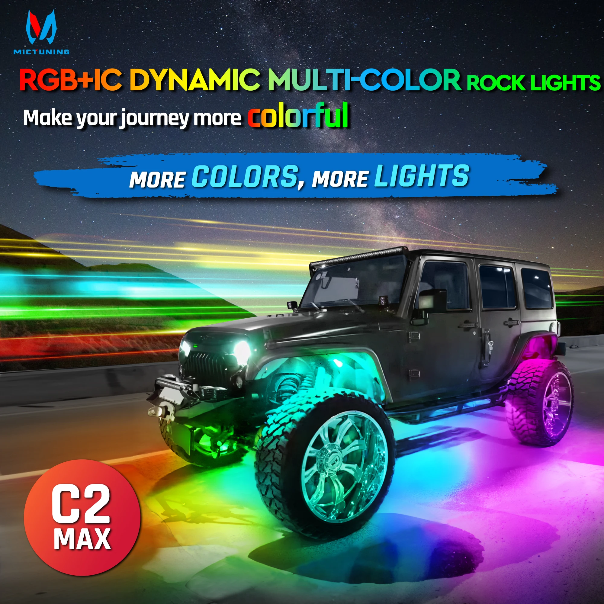 MICTUNING C2 RGBIC LED Rock Lights Kit 10-струльный комплект освещения подсветки с беспроводным