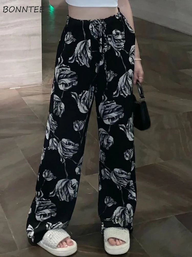 

Брюки женские в стиле ретро, удобные простые свободные штаны в китайском стиле, с цветочным принтом, на шнуровке, для отдыха, универсальные, шикарные
