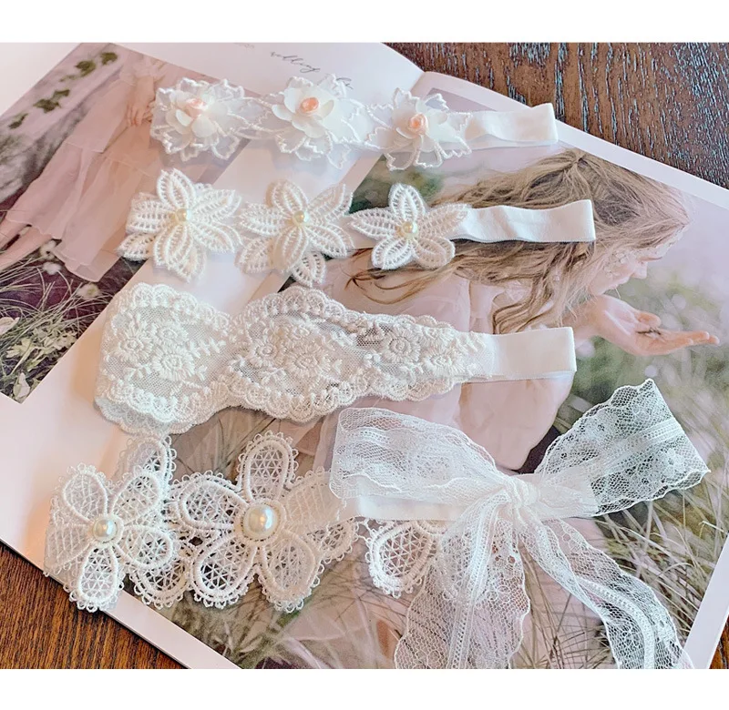 

Baby Kids Headband Flower Lace Girls Princess Headwear for Infants Hair Band Embroidery Butterfly White