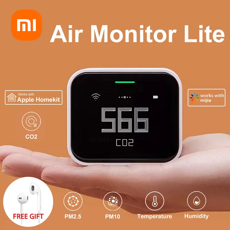 

Детектор воздуха Xiaomi Youpin, детектор воздуха Lite Retina с сенсорным экраном, CO2, PM2.5, PM10, монитор температуры и влажности, работает с приложением Mihome...