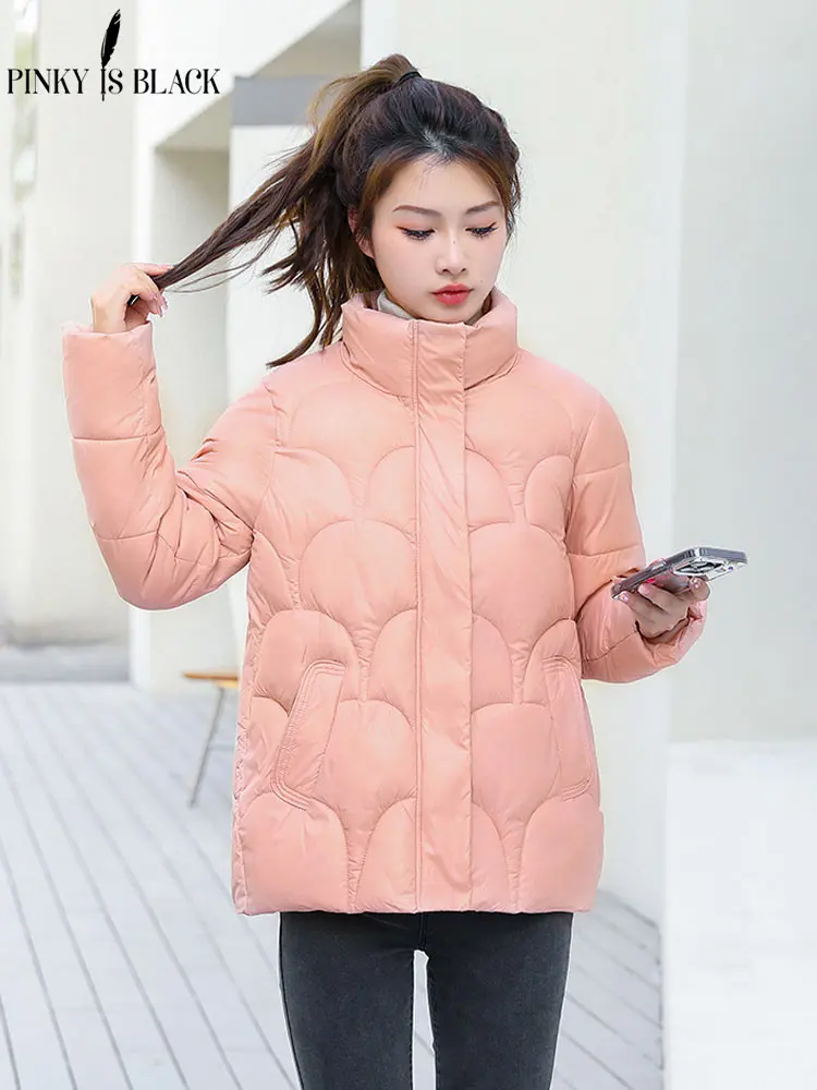 PinkyIsBlack 2023 New Autumn Thick Down Cotton Parkas Women Stand Collar Jacket Winter Coat Casual Basic Short Korean Outwear