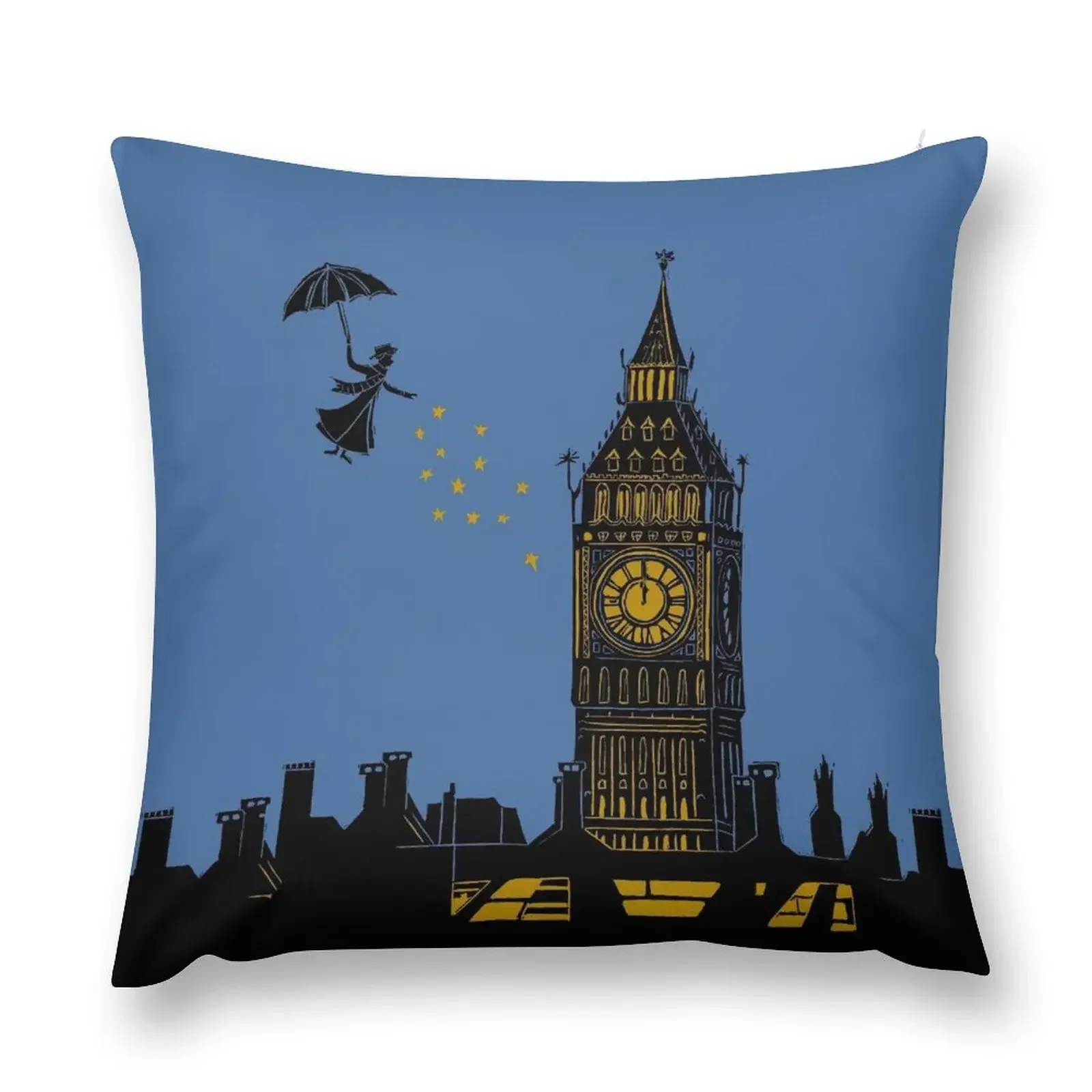 Мэри Поппинс и принт с силуэтом Биг-Бен Линноут в черном синем золотом.