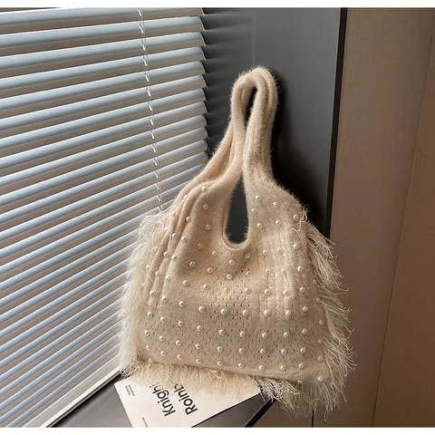 Тканая большая сумка в корейском стиле, женская модная простая сумка через плечо с бисером Texyure Annd, большая вместительная вязаная дорожная сумка через плечо