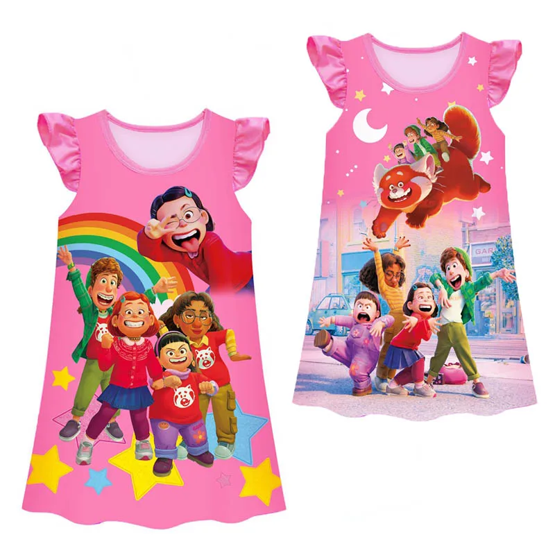 

Turning Red Dress Girls Nightdress Clothes Cartoon Pajamas Children's Clothing Short-sleeved Pajamas Dress Baby Kids Family Wear