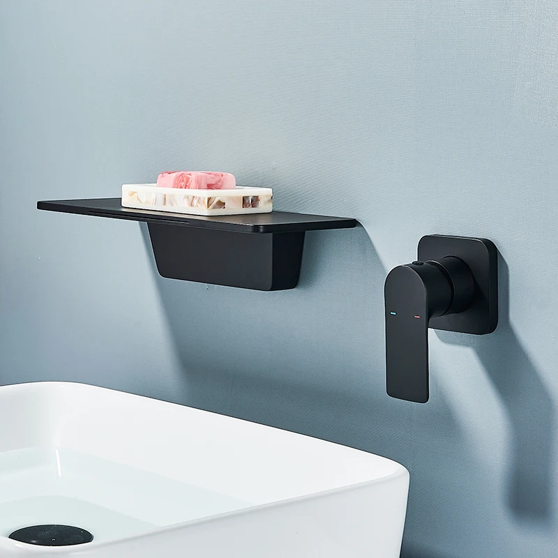 

Matte Black Waterfall Basin Faucet Concealed Box Wall Mount Bathroom Faucets Chrome Single Handle Cold Hot Water Mixer Tap