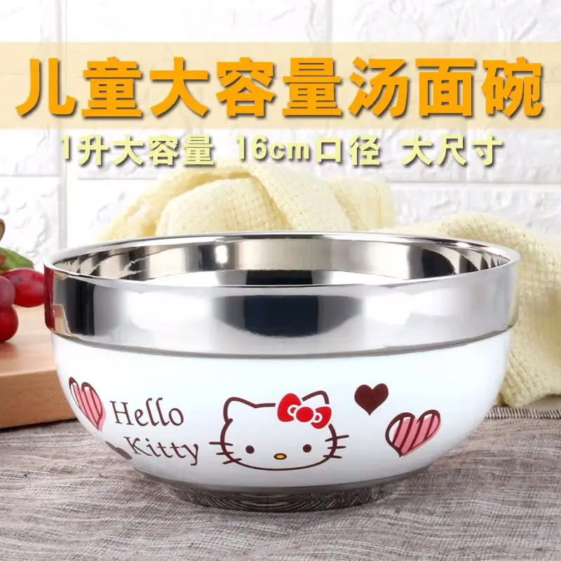 

Домашние столовые приборы Kawaii Sanriod из нержавеющей стали 304 с аниме охватывающим Kitty, изоляция, устойчивая к ожогу миска для лапши