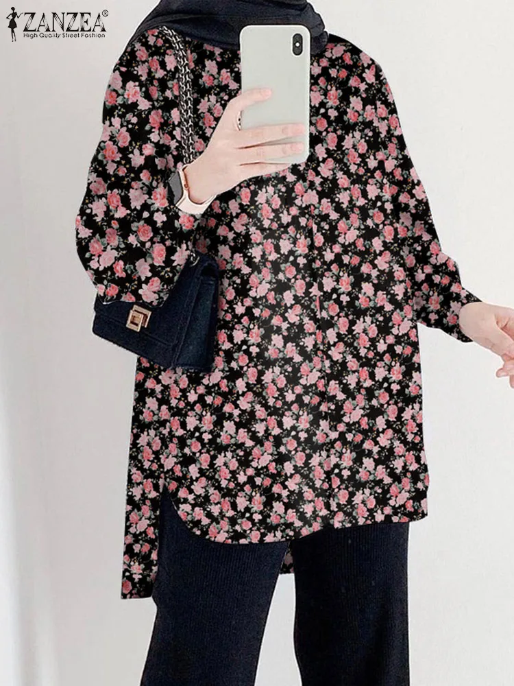 

Рубашка ZANZEA женская с цветочным принтом, богемный топ с мусульманской абайей, винтажная Праздничная повседневная одежда с длинным рукавом, ...