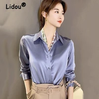 women luxury elegant cardigan satin blouses solid long sleeve fashion office wear tops urban aesthetic female wild basic shirt