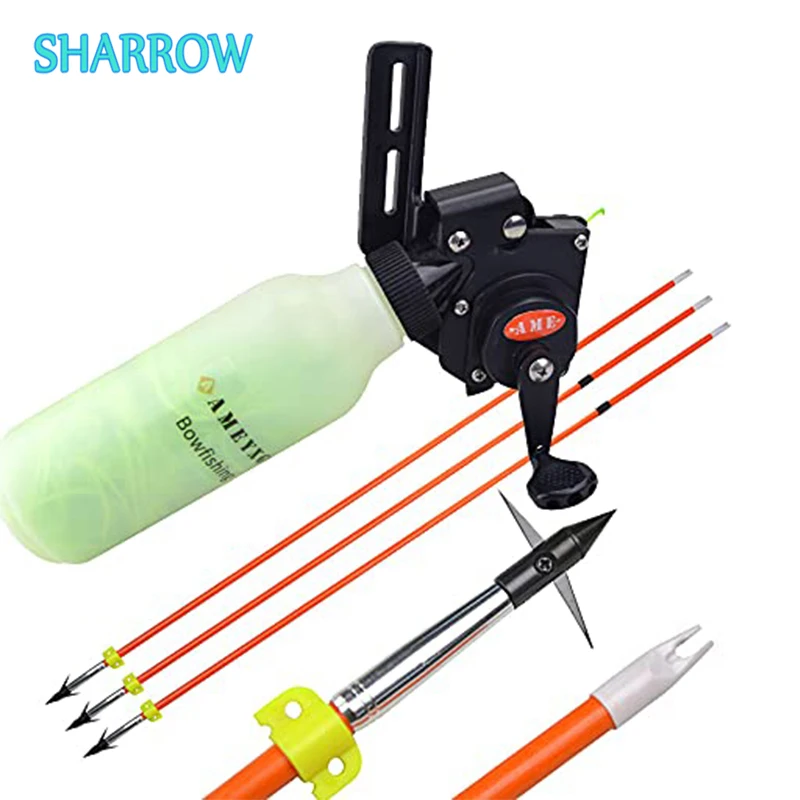 Bowfishing Reel Set 40m Rope Bowfishing Tool with 3pcs Bowfishing Arrow Archery Compound Bow Recurve Bow Hunting Fishing Rope