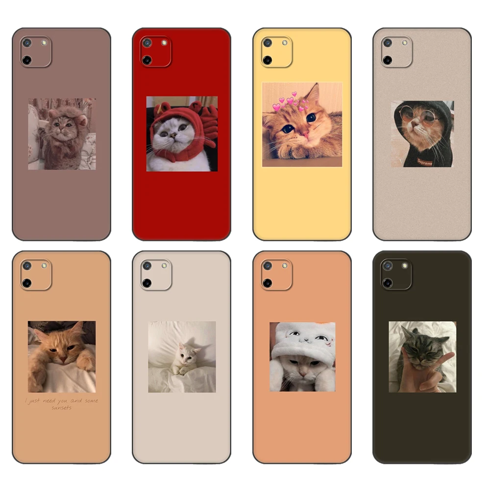 

Black tpu Case For OPPO Realme C11 Case For Realme C 11 RealmeC11 Back RMX2185 Case Cover Bumper cute cat