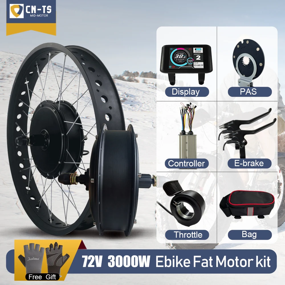 

Electric Fat Bike Kit 72V 3000W 20 26 inch 4.0 Brushless Rear Hub Motor Wheel Dropout 170/190mm For Snow Ebike Conversion Kit