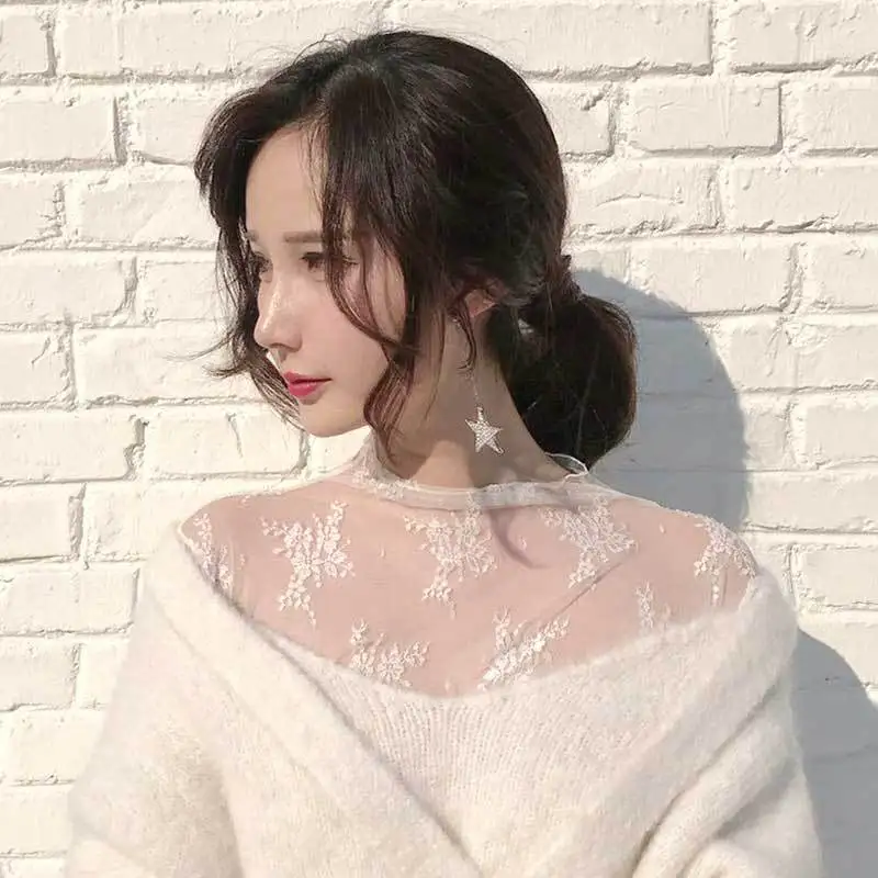 

Embroidery Transparent Mesh Sexy White T-Shirt Women O-Neck Long Sleeve Slim Basic Casual Female Tops 2023 Spring And Summer New