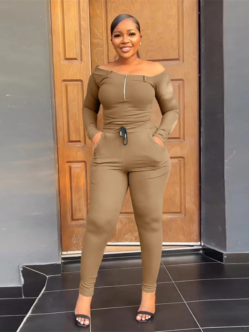 

Streetwear Off Shoulder Tracksuit Women Two 2 Piece Set Outfits Autumn Clothes Solid Crop Top and Pants Suits Casual Woman Sets